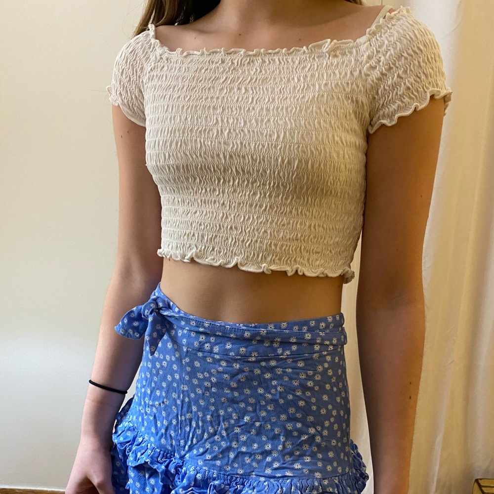 White ruffle top